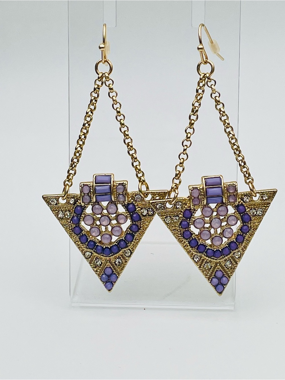 Gold-Tone Purple Triangle Drop Earrings w/Crystals - Women's Jewelry
